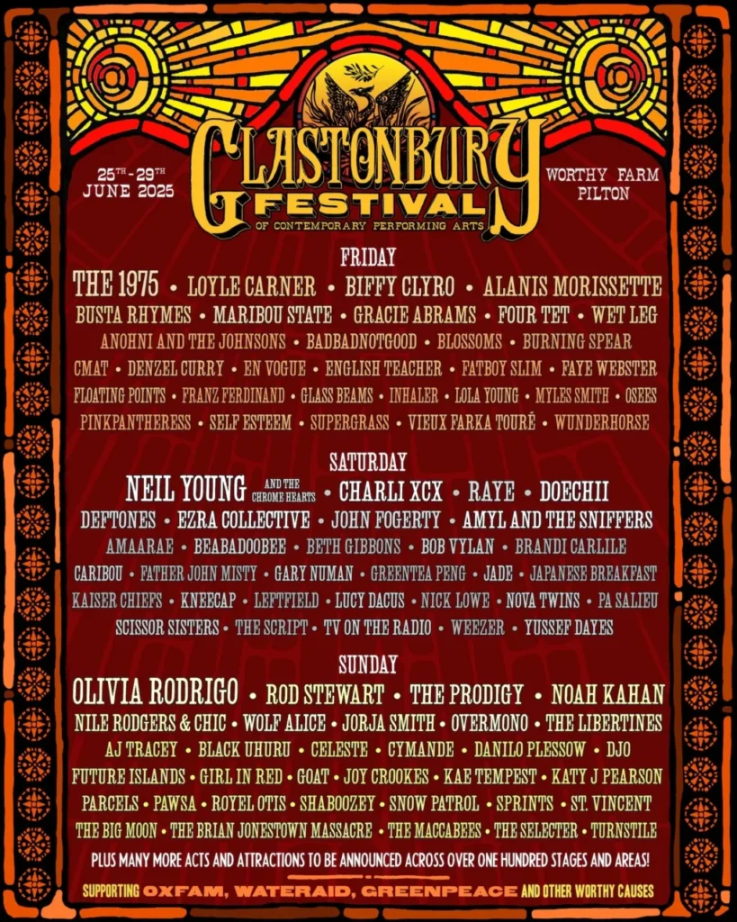 Olivia Rodrigo and The 1975 Confirmed as Glastonbury 2025 Headliners Alongside Neil Young and Rod Stewart