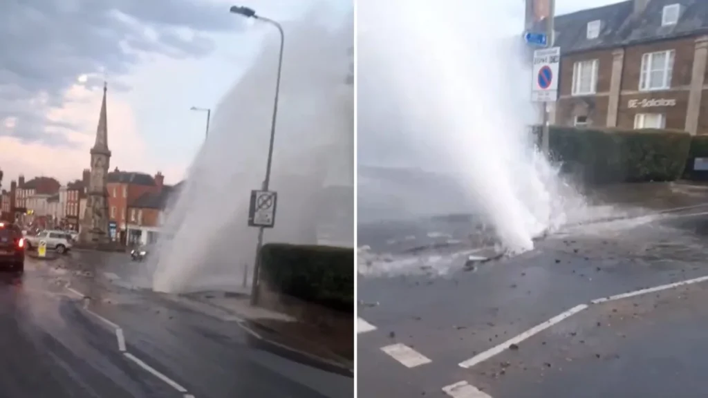 Burst Water Main Forces Road Closure Near Banbury Cross During Heatwave