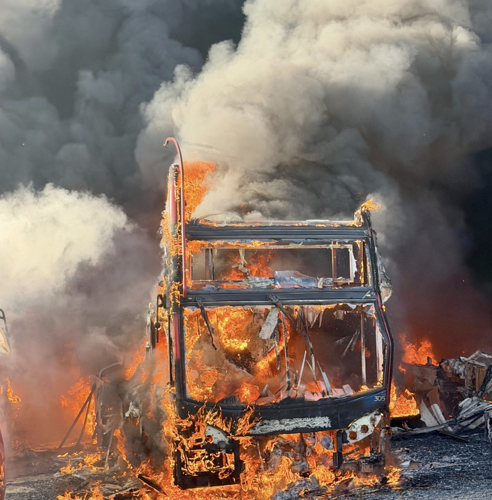 Large Fire Destroys Multiple Double-Decker Buses at Bus Depot
