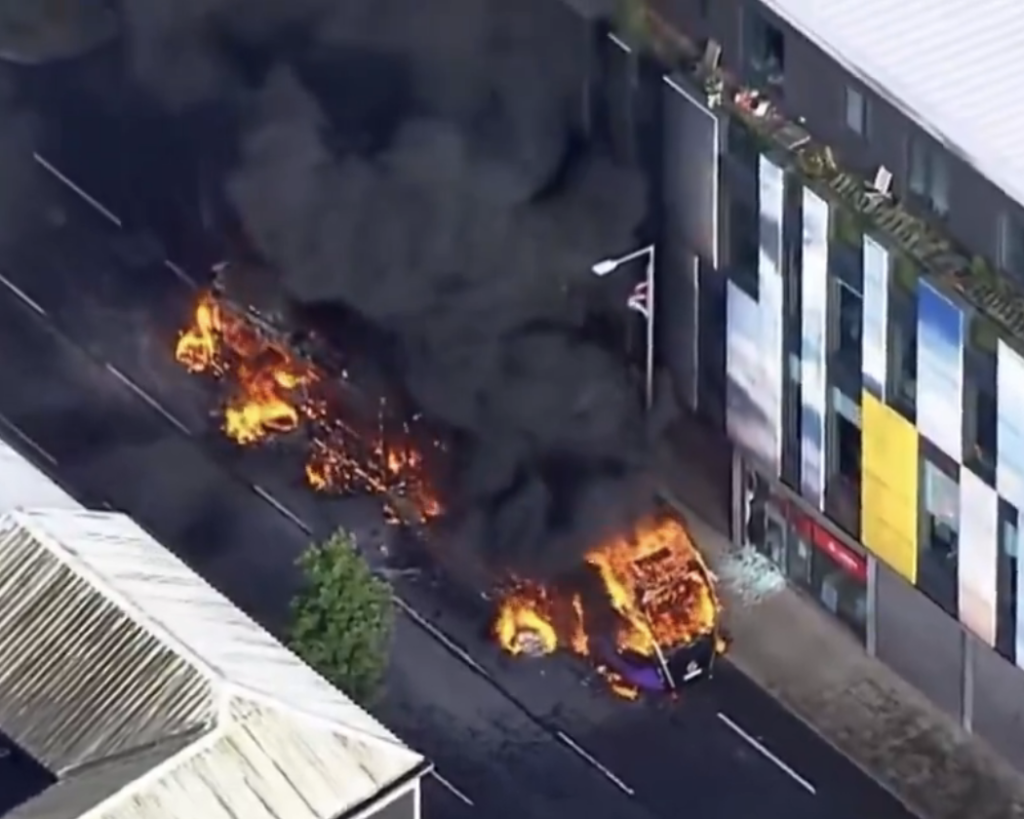 Bus Set on Fire During Protests Following Sudanese Migrant Charging