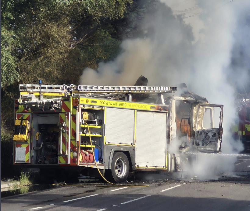 Fire Engine Fire Forces Closure of A350 at Charlton Marshall